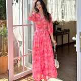 Summer Holiday Style Goddess Fan New Pure Flowery Snowy Sexy V-Neck Cross-Tie