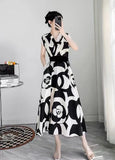 Light Luxury Retro Sleeveless V-Neck Print Dress Women's Summer Waists Thin Temperament Elegant Famous