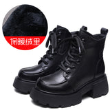 Layer Of Cow Skin English Wind Martin Boots 2025 Autumn And Winter New Round Head Thick Bottom Increase Plus Velvet Warm Short