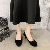 High Heels Women Thin Heel Round Head Waterproof Table Professional Work Shoes Black 5-7Cm Student Interview Single Shoes