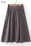 High Waist Vintage Midi Skirts Women Autumn Winter Thick Casual Elegant A-Line Office Ladies
