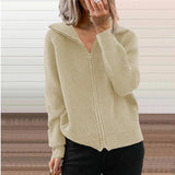 Zingj Winter New Striped Casual Coat Loose Sweater Zipper Cardigan Long Sleeve Lapel Sweater Woman-Outfit