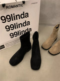 Velvet Skinny Short Boots Women's Shoes 2025 New Autumn And Winter Martin Boots Square Head Korean Small Ankle