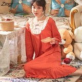 Nightgowns Women Long Sleeve Autumn Chic Popular Ulzzang Popular Vintage Female Nightwear Soft Loose Schoolgirls