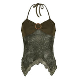 Made Old Plant Floral Print Slings Small Vest 2025 Summer Sub-Cultural Fashion New