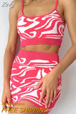 Women Knitted 2 Piece Summer Shorts Set Sleeveless Vintage Printed Crop Tank Top Elastic High Waist Shorts