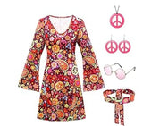 Halloween 70S Hippie Disco Festive Dress Turban + Print Dress