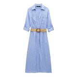Spring Dress With Belt Blended Shirt