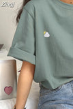 Sleeve T-shirts Women Summer Embroidery Loose Korean Style Simple All-match Trendy Causal Chic Girls Ins BF Tees Daily