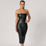 Zingj Color PU Leather Fashion Temperament Slim After The Chest Burst Sexy Long