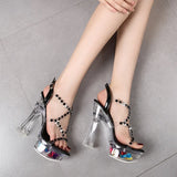 Zingj Transparent Ultra High Heel 14Cm Thick Heel Summer Waterproof Sexy Fairy