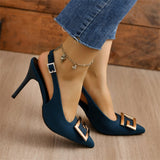 High-Heeled Sandals Women's New Pointed Back Empty Metal Buckle Sandals Fine