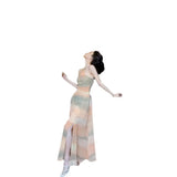 Zingj Minority Sleeveless Open Fork Hanging Neck Halter Dress Retro Hong Kong Wind Closed Waist Seaside Holiday Dress Beach