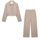 Women's Explosive Characters Twill Short Coat + Straight Trousers Fashion