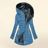Winter Warm Wool Collar Cotton Clothes Women Zipper Long Sleeves Cotton Coat Hooded