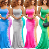 Backless Maxi Dress Sexy Spaghetti Strap Slim Dress Robe Leisure Girl Outfits Elastic Female Dresses Woman