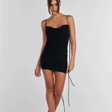 Zingj Summer New Women's Sexy Back Fashion One Word Collar Pleated Bag Hip Dress