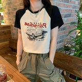 Zingj Print Short-Sleeved T-Shirt Female 2024 Summer Korean Version Of The New Slim And Versatile Short Student Jacket