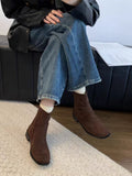 And Velvet Han Yen Hop Boots Women 2025 New Autumn And Winter Plus Velvet Thin Boots Velvet Thin Boots Square Head Zipper Short
