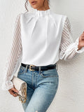 Women's Autumn And Winter New Half-High Collar Spliced Wave Chiffon Long-Sleeved Top