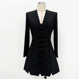 Star Fashion New Wavy V-Neck Bow Long-Sleeved