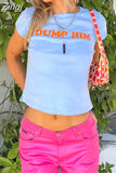 Fashion Letter Printed Short Sleeve Vintage Crop Top 2023 Summer Women Sexy Skinny T Shirt Female Streetwear Tee