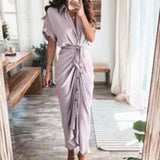 Women's Spring New Short-Sleeved Temperament Commute High-Waist Print Long
