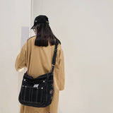 Aesthetic Denim Large Canvas Crossbody BagOutfit