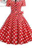 Polka Dot Dress Women Short Sleeve Robe Femme Vintage Dress Elegant Party Office Midi Rockabilly