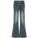 Cloth Forget The Street New Wide Waist Design Two Buckle Low-Rise Jeans To Make Old Water Wash Straight