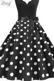 Women Dot Print Dress Summer Sexy V-neck Sleeveless Elegant Vintgae Party Dress Vestidos S~3XL Robe