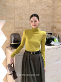 Xixi 2025 Autumn New White Standard Long Sleeve High-Neck Knitted Top Sweater Women