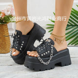 Women's Shoes In The Summer Of 2025 New Cool Slippers Pine Cake Thick-Soled Rivet Chain Coarse