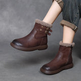 Cowhide Lamb Wool Snow Boots Women Winter New Warm Plus Cotton Boots Retro Leisure Short