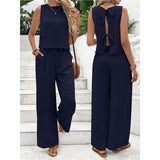 Summer Women's Fashion Ice Silk Sleeveless Vest Casual Pants Set
