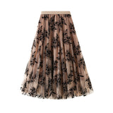 Yarn Dress Women's Half-Dress Autumn And Winter Long A Word Big Smash Flower Net White Skirt