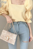 Square Collar Shirring Blouse French Chic Women Tops 2023 Summer Puff Sleeve chiffon Blouses Elegant Shirt Blusas