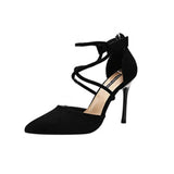 Pointed High-Heeled Women 2025 Spring New Temperament Cross-Lace Single Shoe Velvet Fine Heel Women's