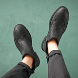 Zingj Men's Leather Vintage High-Top Leather Shoes Chelsea Shorts