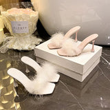 Women 2025 Summer New Fairy Hair Heel Sandals Square Head Wearing