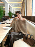 Xixi 2025 Autumn New White Standard Loose Long-Sleeved Hollow Wool Knitted Sweater Sweater Women