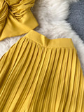 Women Pleated Two Piece Set Sexy Female Criss Cross Twist Strap Tops + High Waist Draped Pants Beach Suits Vacation