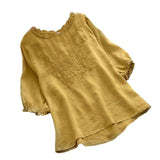 Loose Embroidery T-Shirt Woman 2025 Summer New Breathable Thin National Wind Top