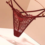 Sexy Embroidery Cross-Band Incognito Thin Lace Tone Transparent Low-Rise Hollow