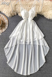 Black/White Irregular Spaghetti Strap Long Dress Women Sexy Strapless High Waist Ruffle Open Back Vestidos 2023 New