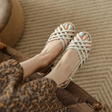2025 Rome Braided Sandals Women Retro Wind Flat White Low-Heeled Hollow Fish Mouth Solid Color Hole