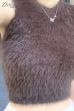 Women Cropped Sexy Solid All-match Autumn New Chic Y2k Sleeveless Teens Girlish Holiday Korean Style Simple Slim