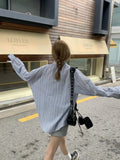 Zingj Stripe Polo Collar Long Sleeve Shirt Coat Female Autumn Thin Loose Show Thin Sunscreen Cardigan