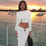 Autumn And Winter Hot Women's New Fashion Umbilly Long Sleeve Top Dress Dress Dress Suit
