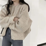 Solid Color Zip Up Cardigan-Outfit